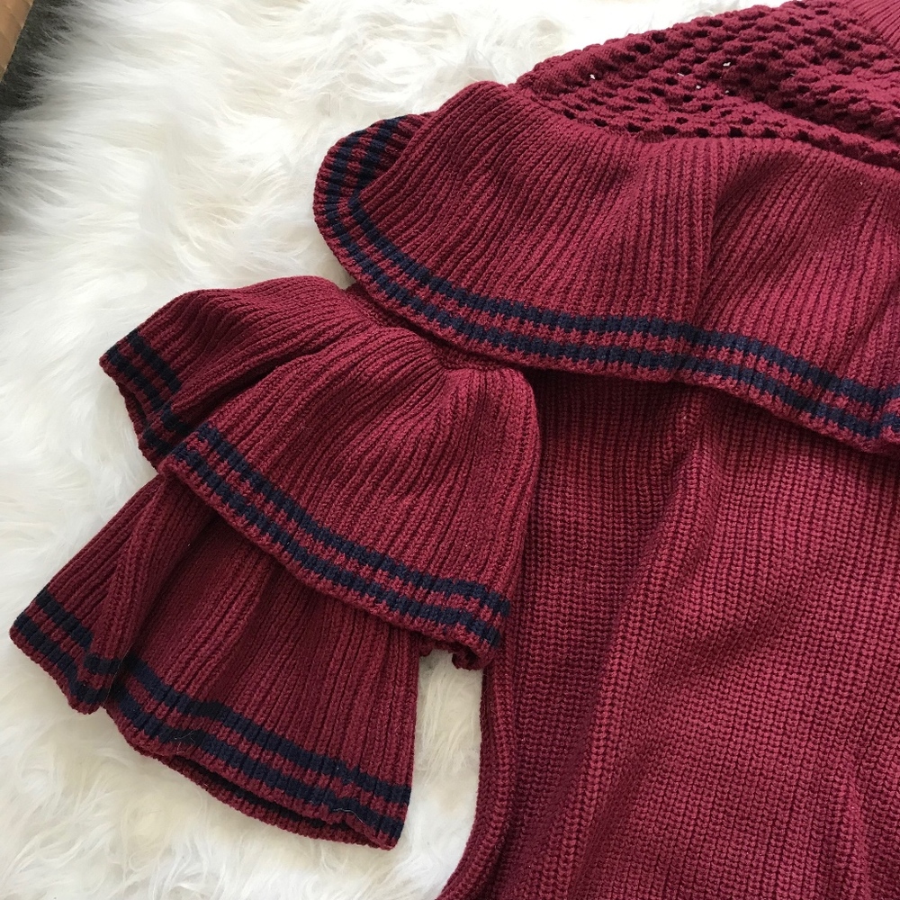 Self Portrait Burgundy Ruffled Sweater - Picture 4 of 4